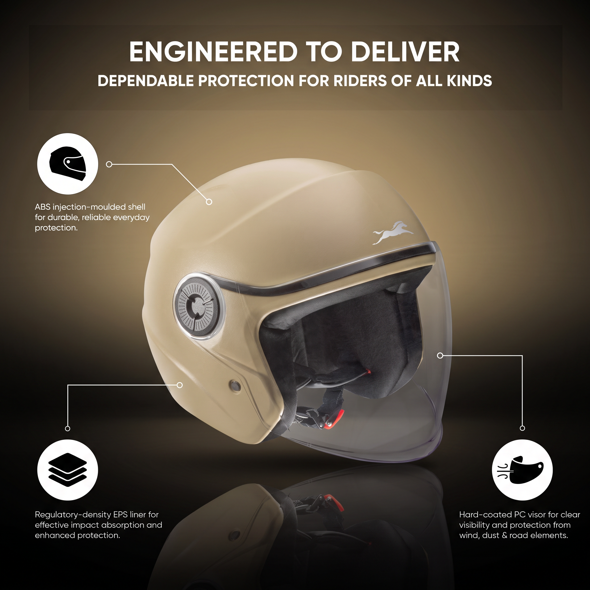 TVS Ace ISI Certified Open Face Matte Finish Helmet with Full Coverage Visor for Men and Women | Available in Eight Colors